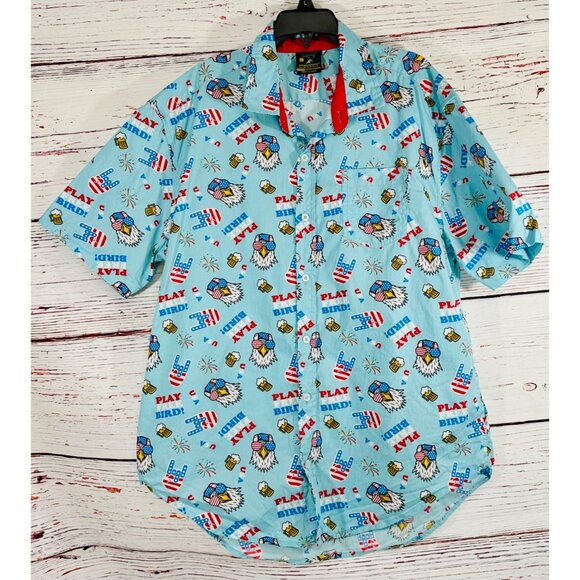 Staghorn Mens Patriotic Play Free Bird Button Up Shirt Size L July 4th America - Picture 8 of 13